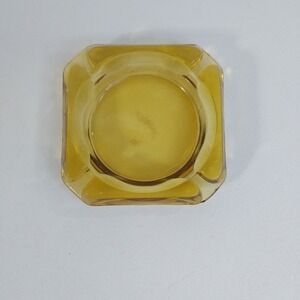 VINTAGE Amber Glass Ashtray‎ Square Cigarette Ash Tray